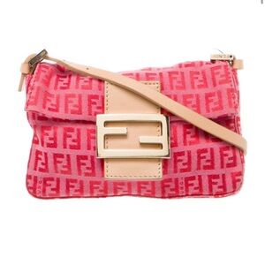 Rare! Fendi Mini Zucchino FF Baguette in Red & Hot Pink 💞🌸